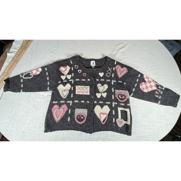 Vintage Wool Angora Blend Sweater Button Up Cardigan JK America Love Hearts XOXO - Picture 16 of 16